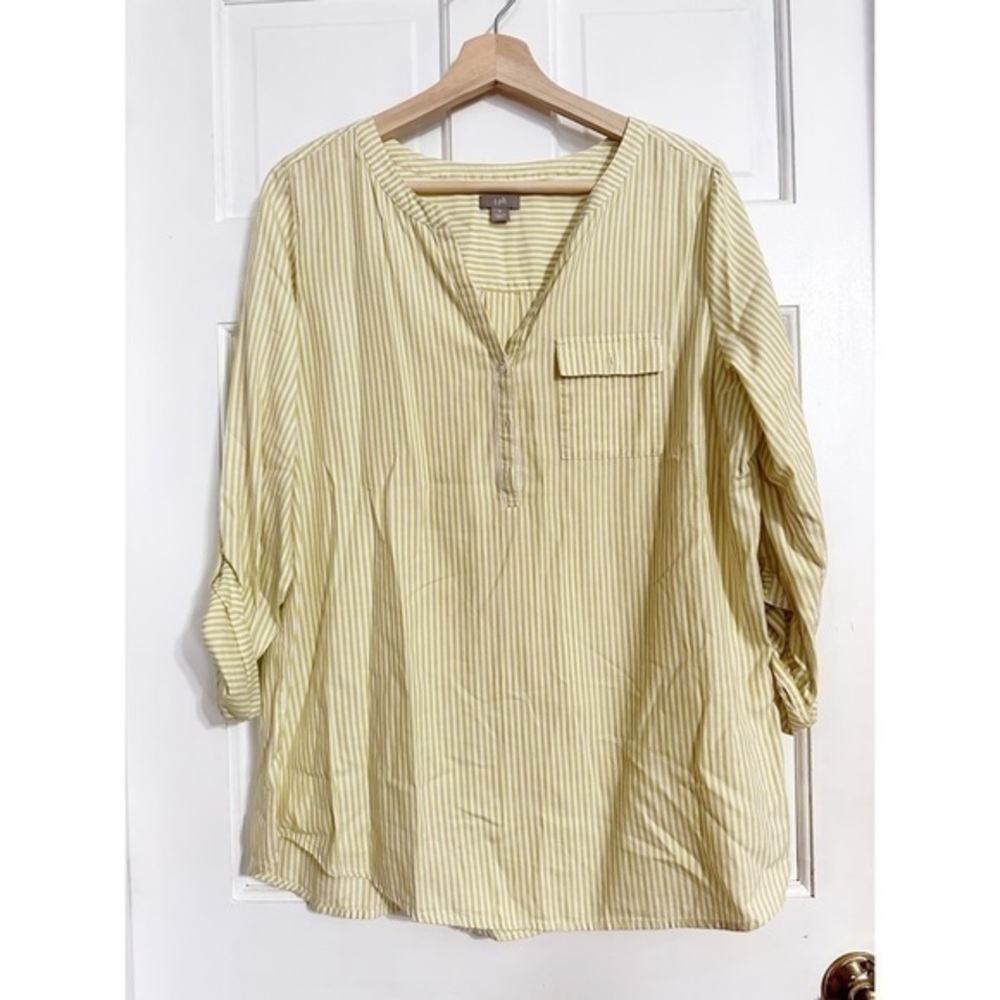 J.Jill Yellow Stripe Top Blouse Sz M